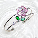 Flower Green Silver CZ Crystal Anti Tarnish Cuff Bracelet Bulk