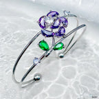 Flower Green Silver CZ Crystal Anti Tarnish Cuff Bracelet Bulk