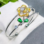 Flower Green Silver CZ Crystal Anti Tarnish Cuff Bracelet Bulk
