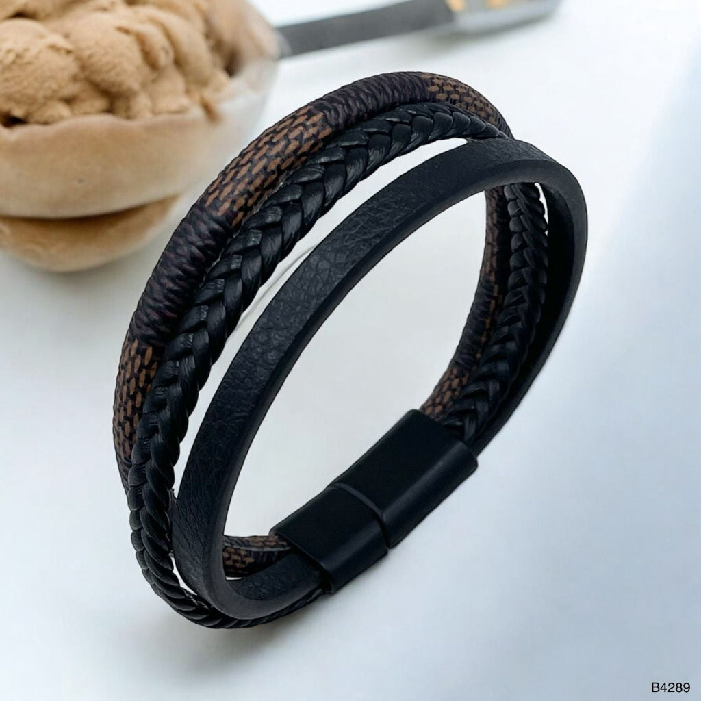 Rope Layer Brown Black Vegan Leather Bracelet For Men Bulk