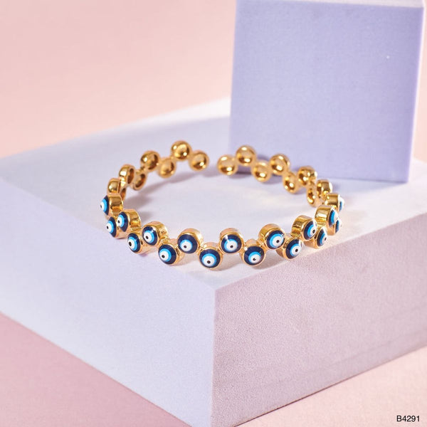 Evil Eye Enamel Blue 18K Gold Anti Tarnish Cuff Kada Bracelet Bulk Main image