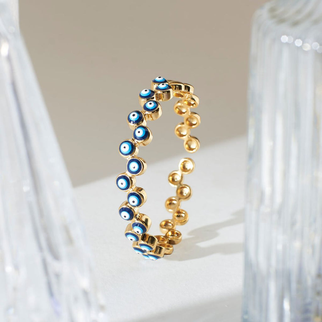 Evil Eye Enamel Blue 18K Gold Anti Tarnish Cuff Kada Bracelet Bulk