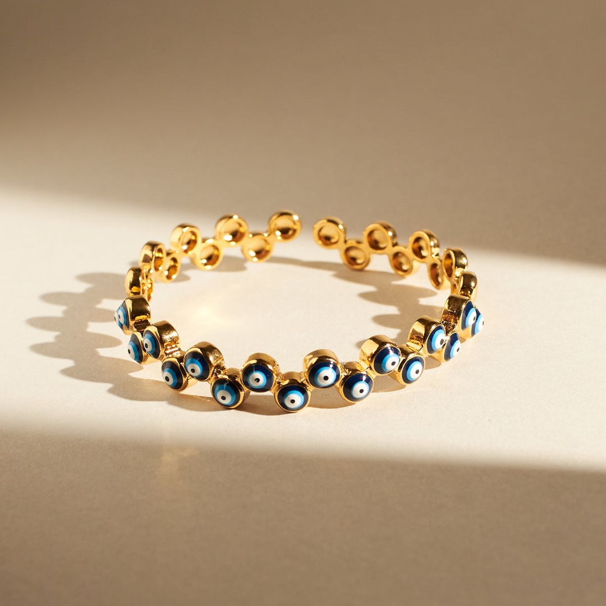 Evil Eye Enamel Blue 18K Gold Anti Tarnish Cuff Kada Bracelet Bulk Secondary image