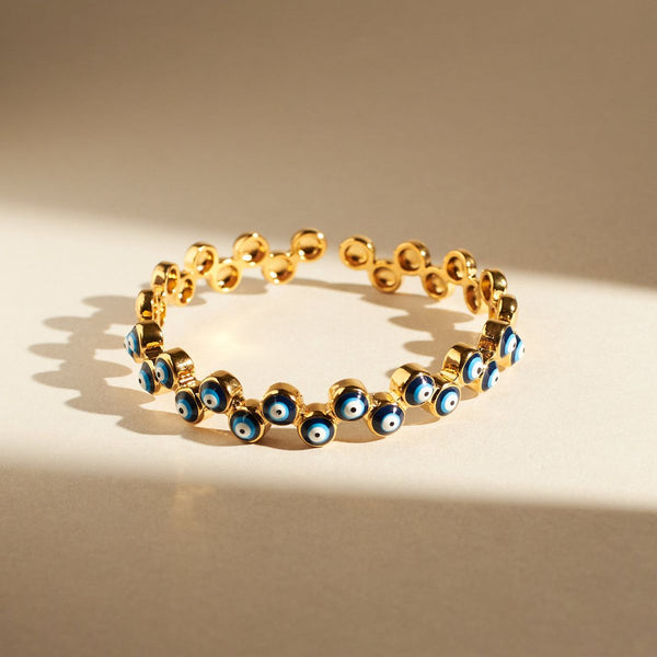 Evil Eye Enamel Blue 18K Gold Anti Tarnish Cuff Kada Bracelet Bulk Secondary image
