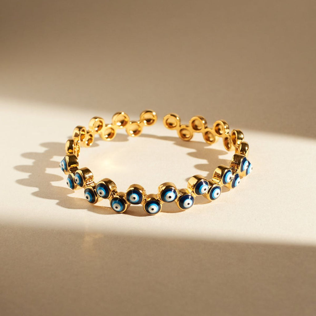 Evil Eye Enamel Blue 18K Gold Anti Tarnish Cuff Kada Bracelet Bulk