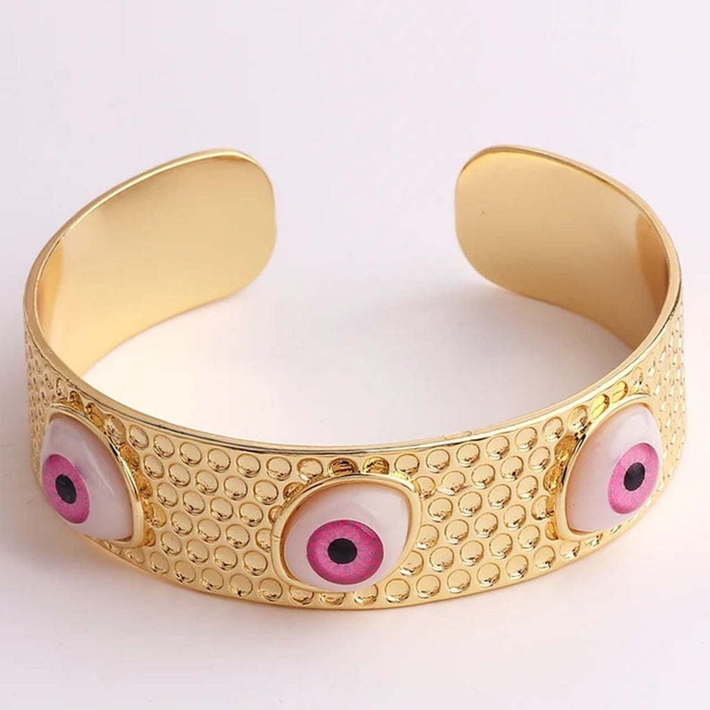 Dented Evil Eye Pink 18K Gold Anti Tarnish Cuff Bracelet Bulk