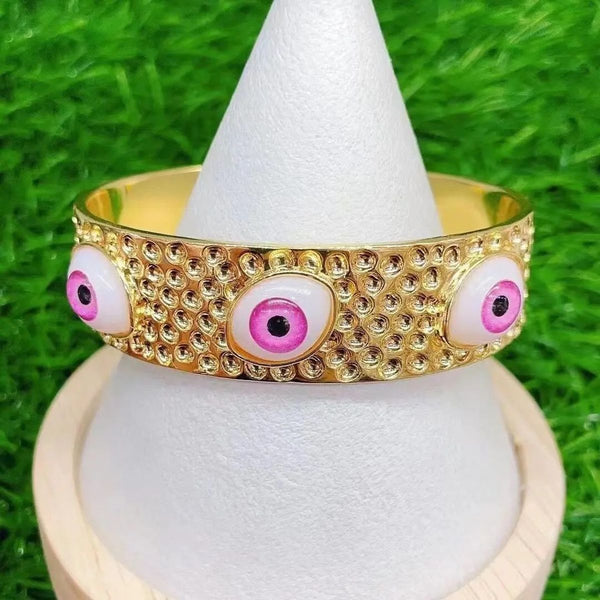 Dented Evil Eye Pink 18K Gold Anti Tarnish Cuff Bracelet Bulk Secondary image
