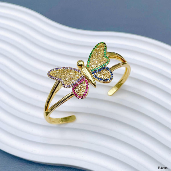 Butterfly Rainbow Multi 18K Gold Cubic Zirconia Crystal Anti Tarnish Cuff Bracelet For Women Main image