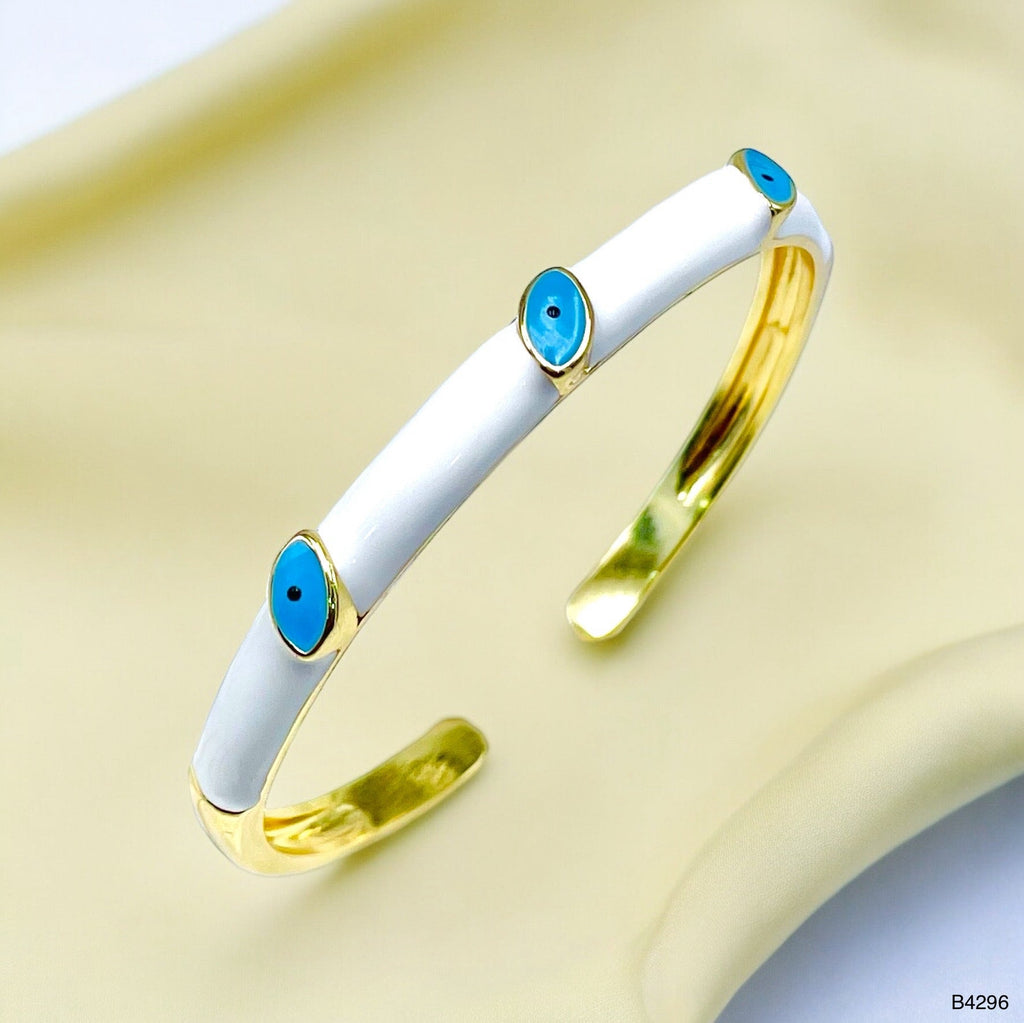 Evil Eye White 18K Gold Enamel Anti Tarnish Cuff Bracelet Women Bulk