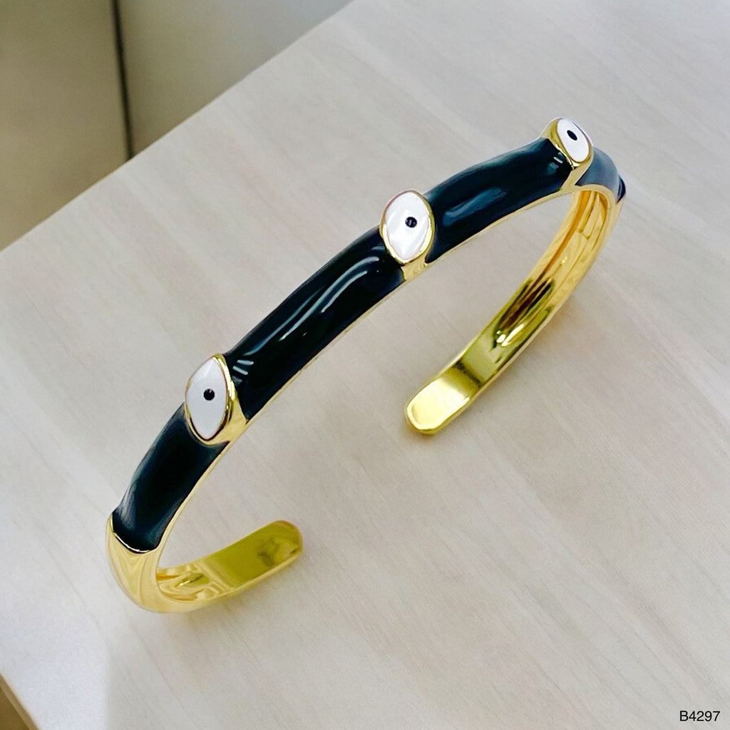 Evil Eye White 18K Gold Enamel Anti Tarnish Cuff Bracelet Women Bulk