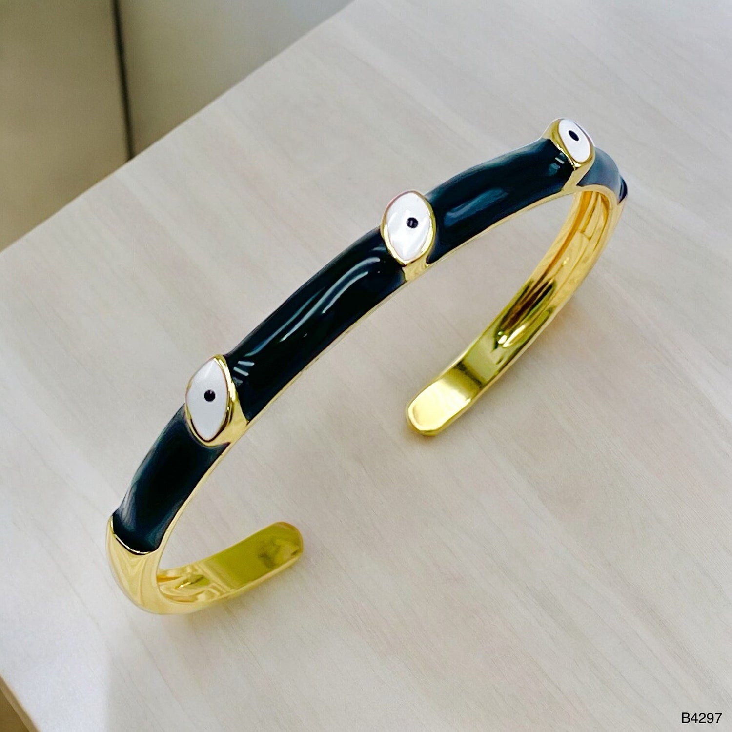 Evil Eye White 18K Gold Enamel Anti Tarnish Cuff Bracelet Women Bulk