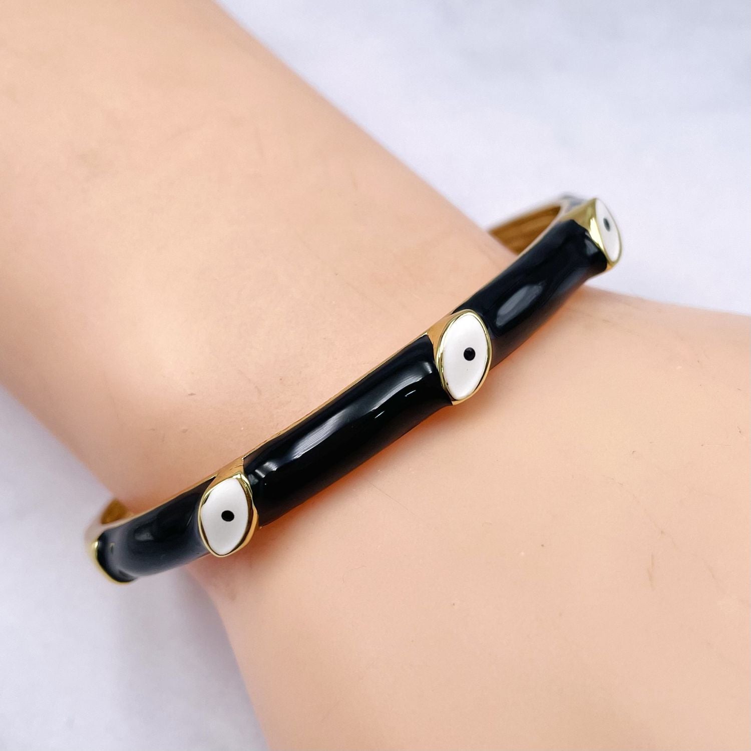 Evil Eye White 18K Gold Enamel Anti Tarnish Cuff Bracelet Women Bulk