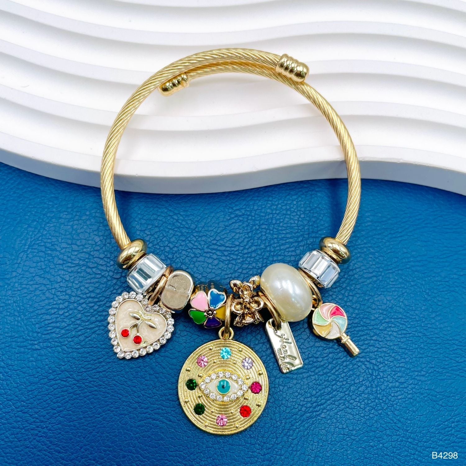 Heart Evil Eye Navratna Multi 18K Gold Beads Crystal Enamel Anti Tarnish Charm Bracelet For Women Main image