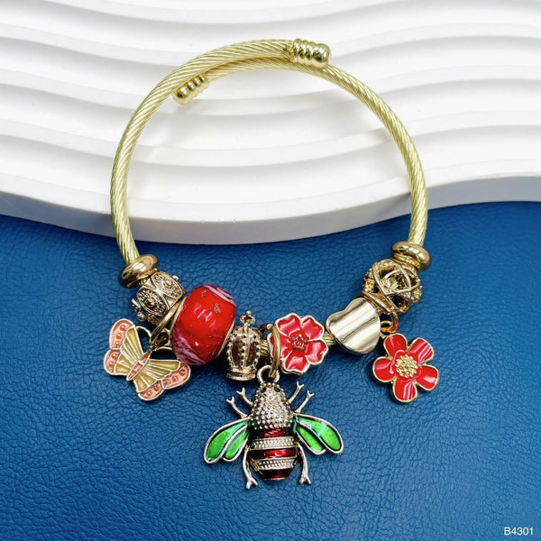 Honey Bee Butterfly Multi Gold Beads Anti Tarnish Charm Bracelet Bulk Main image
