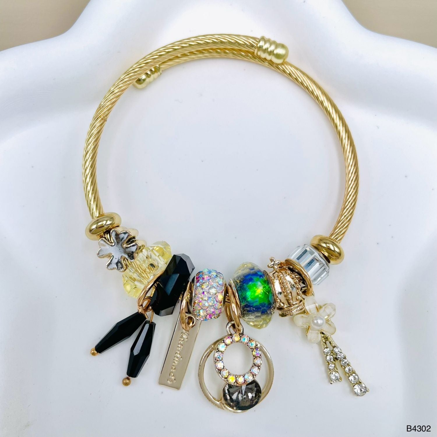 Id Flower Multi Gold Beads CZ Crystal Anti Tarnish Charm Bracelet Bulk Main image