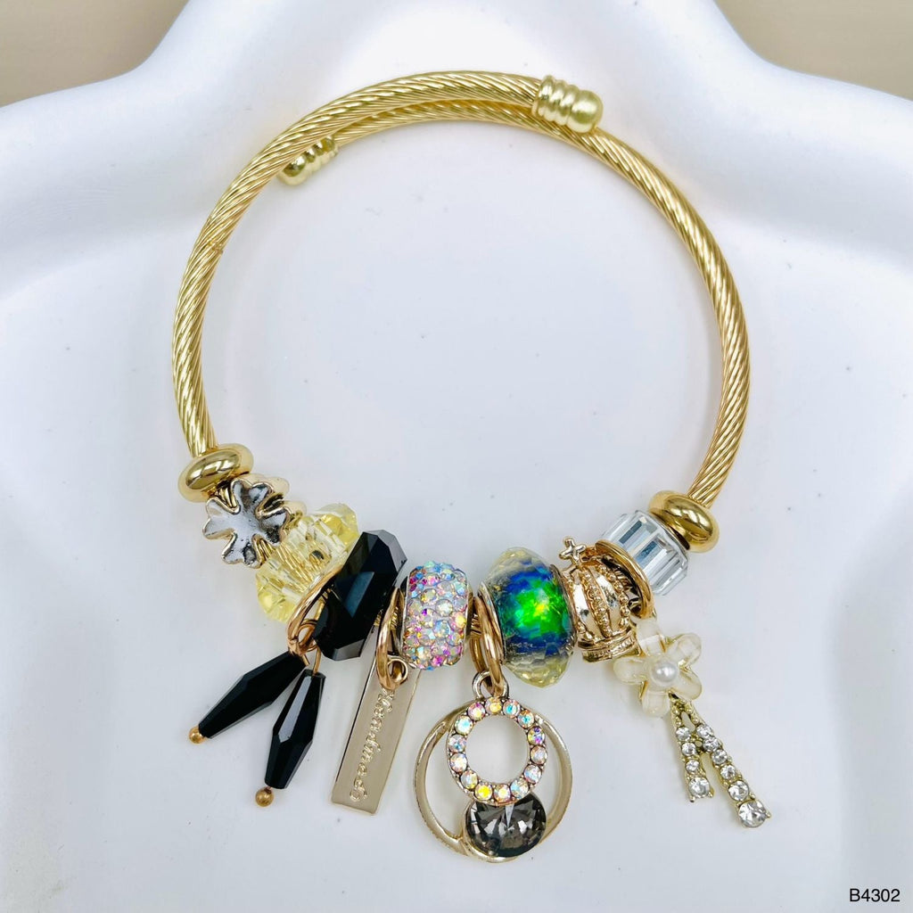 Id Flower Multi Gold Beads CZ Crystal Anti Tarnish Charm Bracelet Bulk