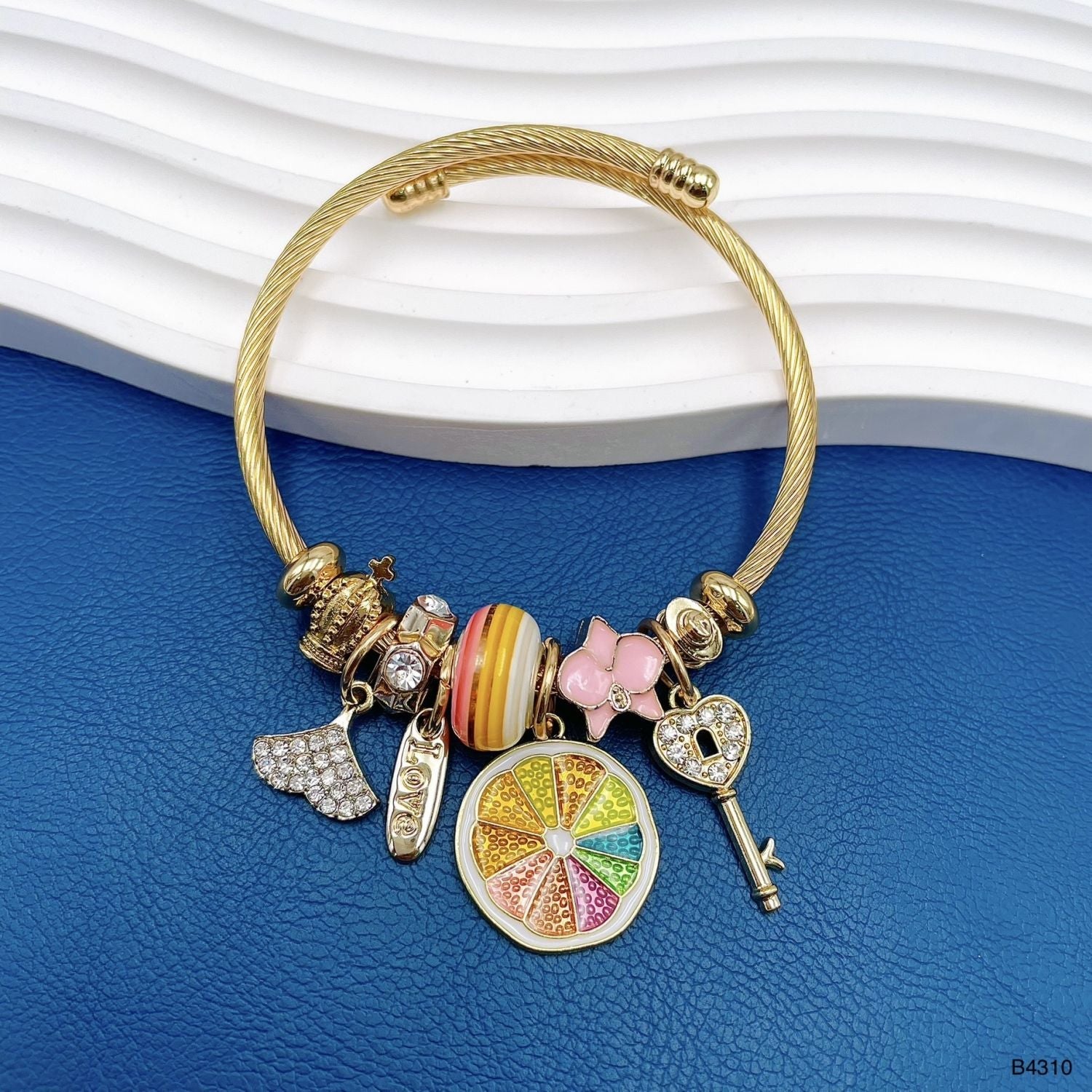 Rainbow Key Multi Gold Beads CZ Anti Tarnish Charm Bracelet Bulk Main image