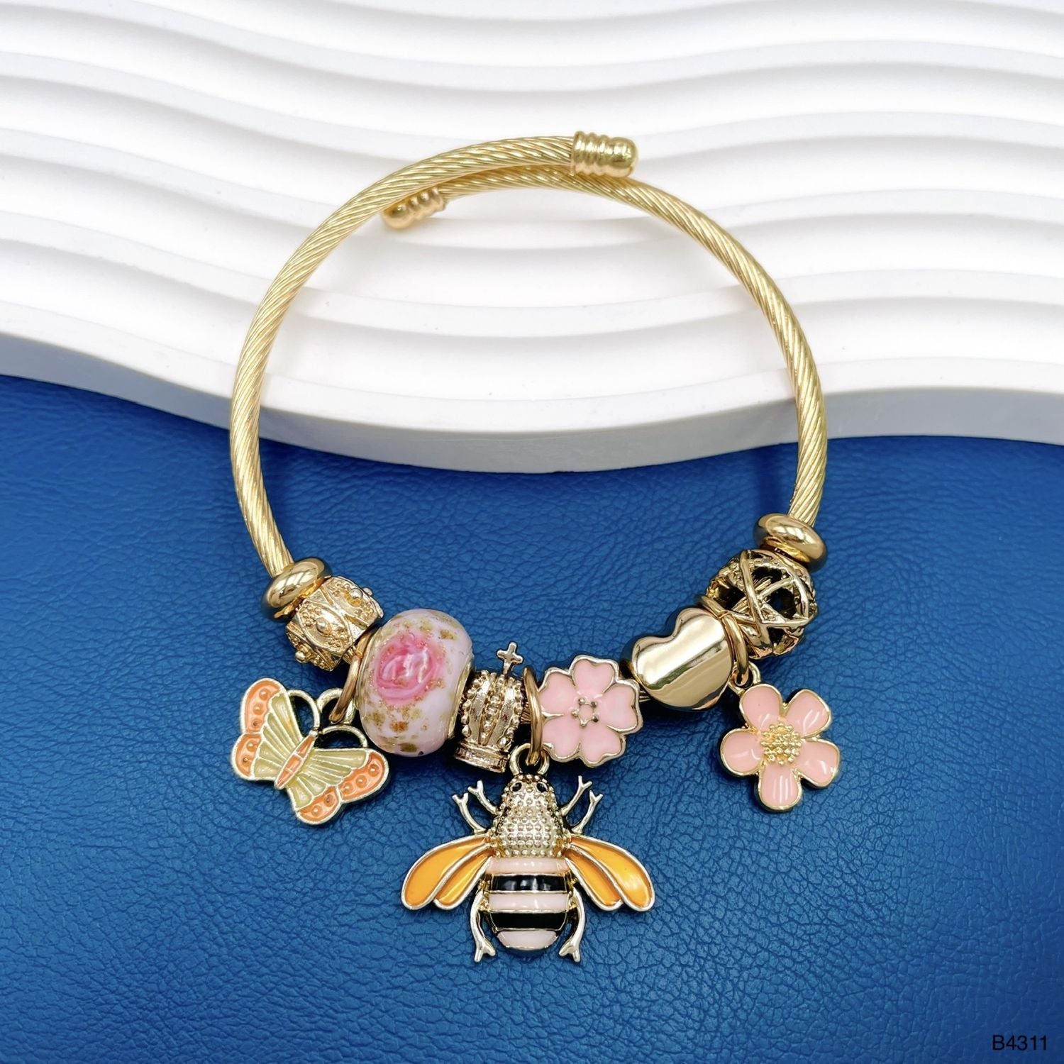 Honey Bee Butterfly Multi Gold Beads Anti Tarnish Charm Bracelet Bulk Main image