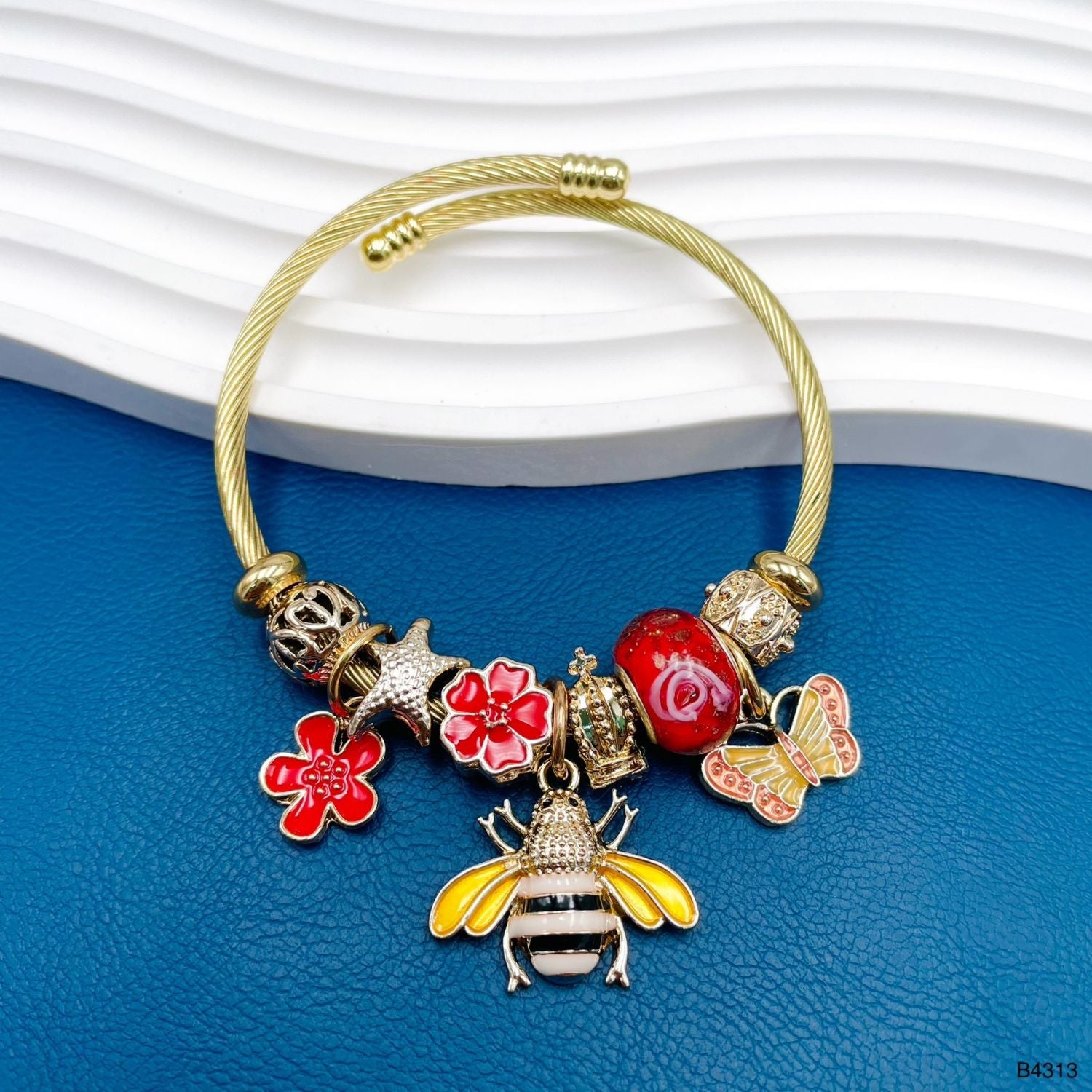 Honey Bee Butterfly Multi Gold Beads Anti Tarnish Charm Bracelet Bulk