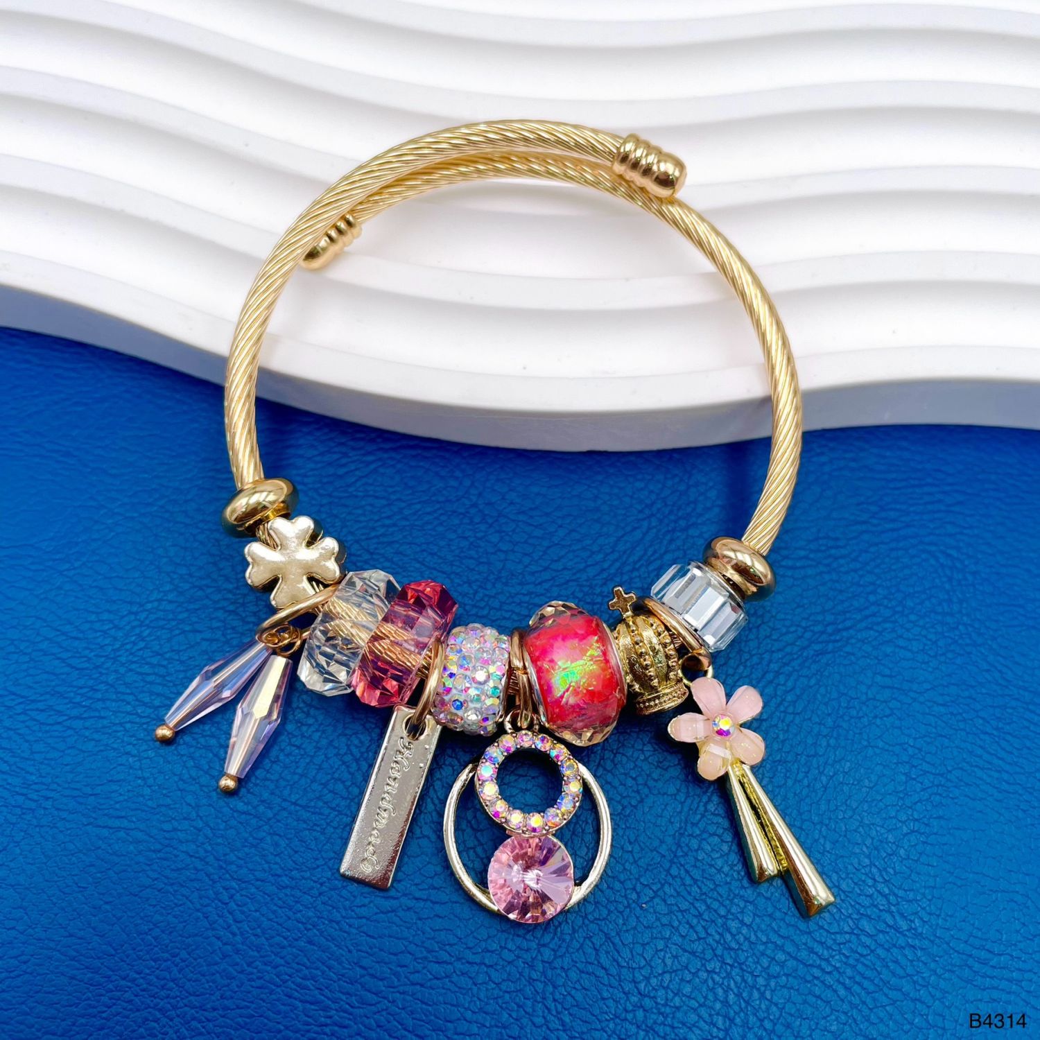 Flower Multi Gold Beads CZ Crystal Anti Tarnish Charm Bracelet Bulk Main image