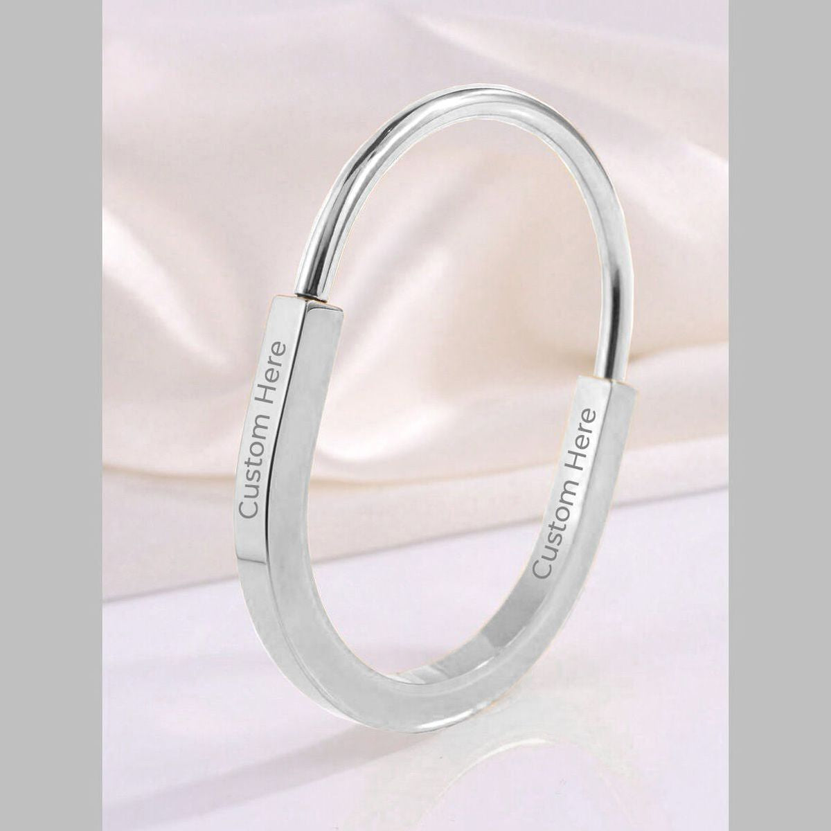 Customized Personalized Engraved Initial Letter Silver Stainless Steel Kada Bracelet For Men Women Main image