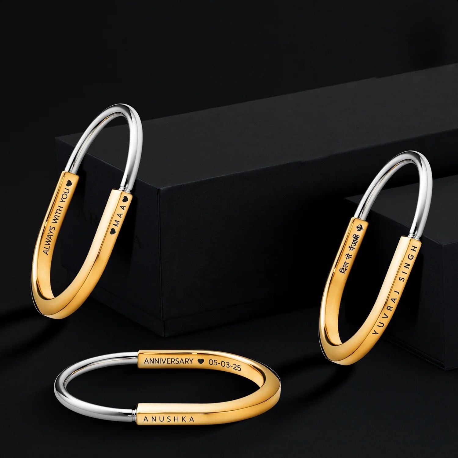Customized Personalized Engraved Initial Letter Silver Stainless Steel Kada Bracelet For Men Women