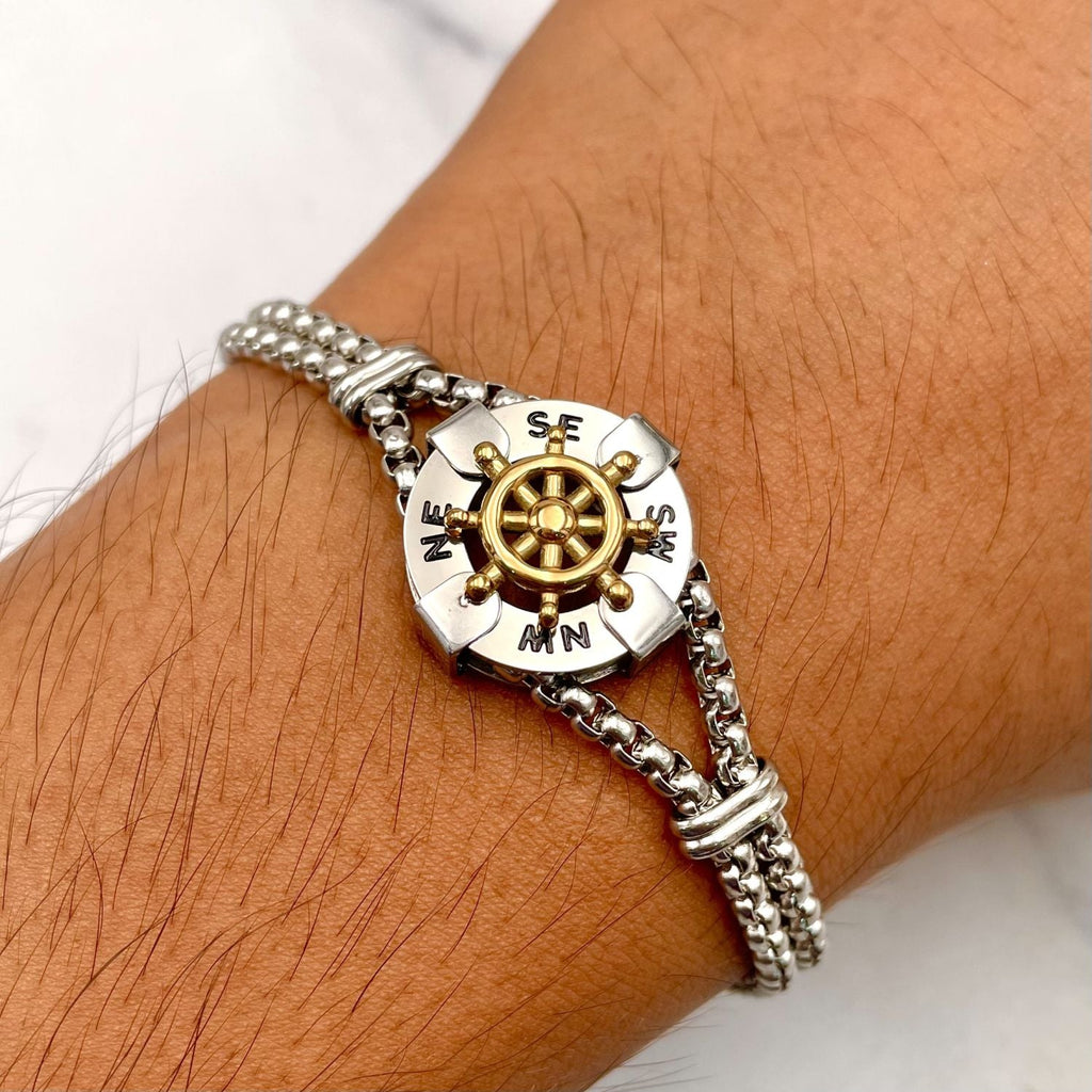Anchor Wheels Gold Silver Stainless Steel Box Chain Bracelet Bulk