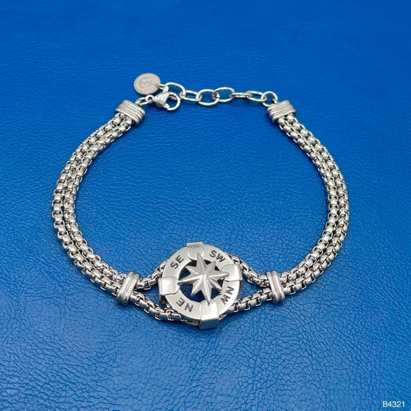 Marine Compas Silver Stainless Steel Anti Tarnish Pupcorn Dual Layer Chain Bracelet For Women Main image
