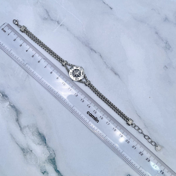 Marine Compas Silver Stainless Steel Anti Tarnish Pupcorn Dual Layer Chain Bracelet For Women Secondary image
