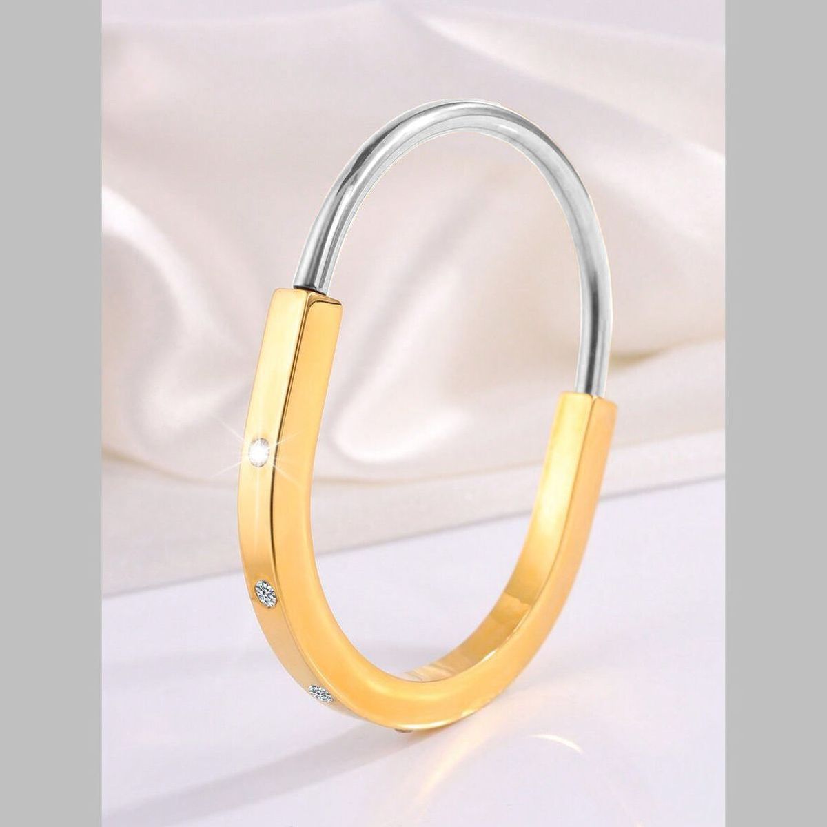 Oval Silver CZ Stainless Steel Hand Cuff Kada Bracelet Bulk