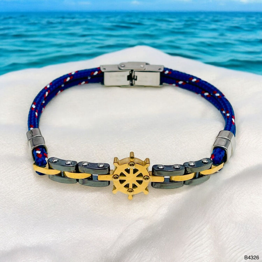Anchor Wheels Black Silver Stainless Steel Threads Bracelet Men Bulk