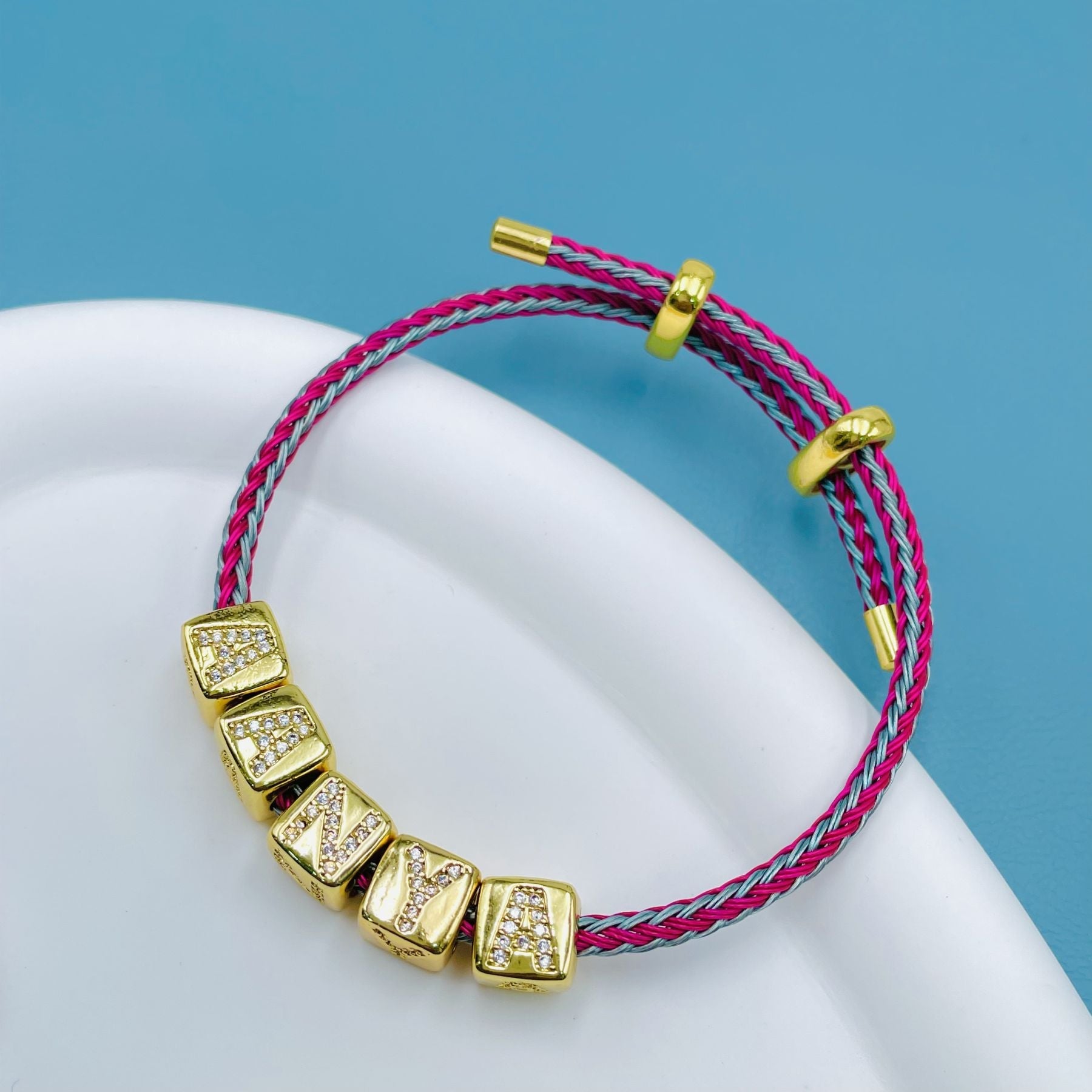 Personalized Customized Initial Letter Alphabet 18K Gold Anti Tarnish Adjustable Threads Bracelet Main image