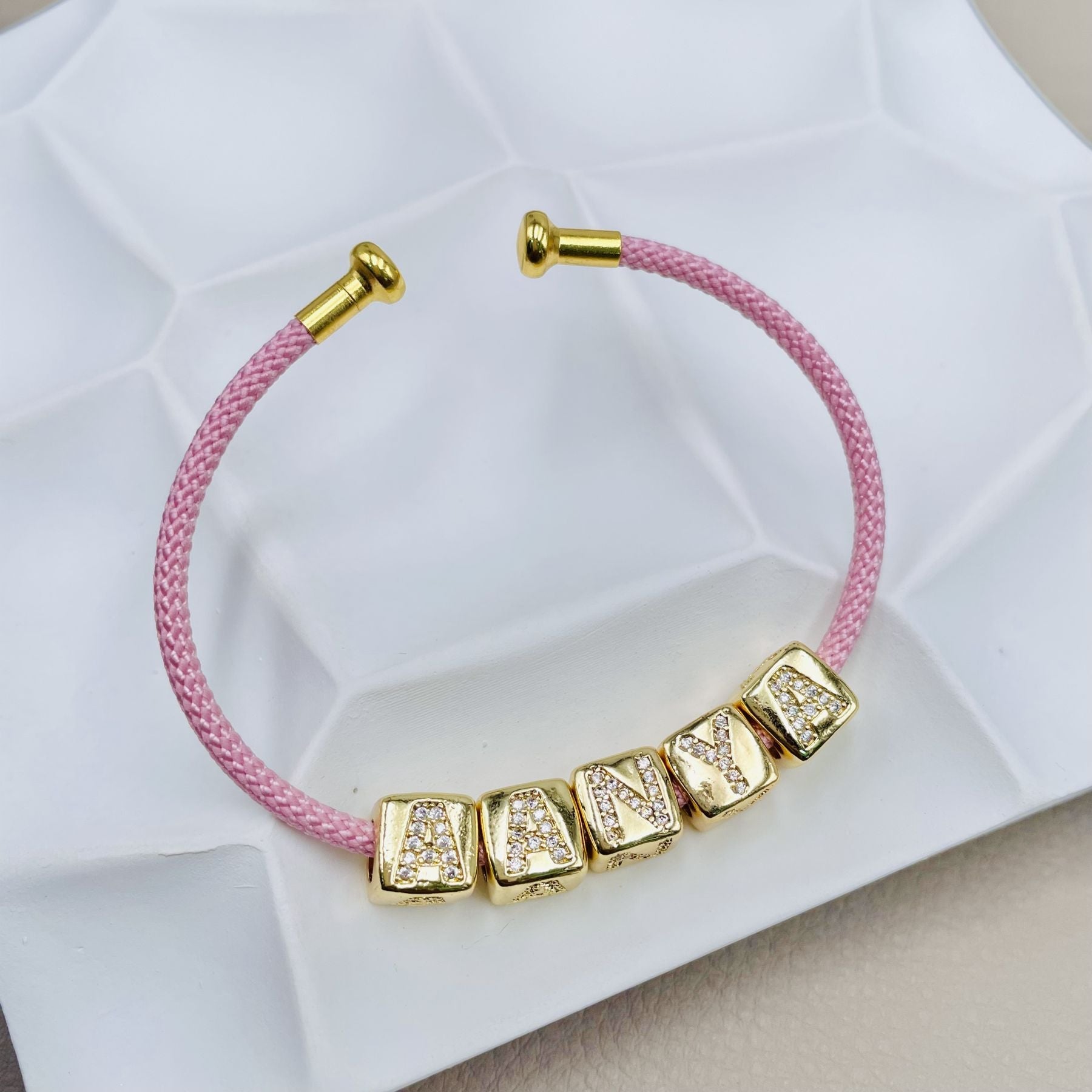 Personalized customized Initial Letter Alphabet 18K Gold Anti Tarnish Threads Cuff Bracelet For Women Main image
