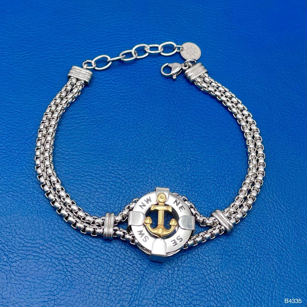 Anchor Gold Silver Gold Enamel Stainless Steel Box Chain Bracelet Bulk