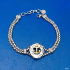Anchor Gold Silver Gold Enamel Stainless Steel Box Chain Bracelet Bulk