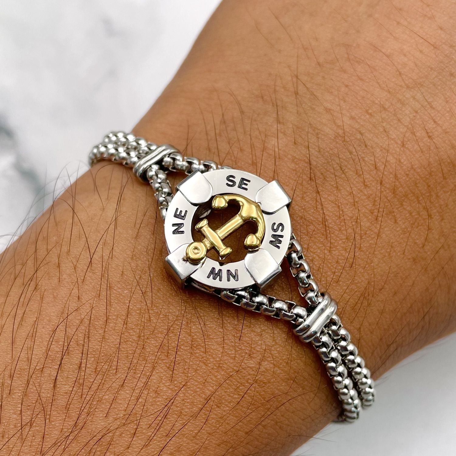 Anchor Gold Silver Gold Enamel Stainless Steel Box Chain Bracelet Bulk Secondary image