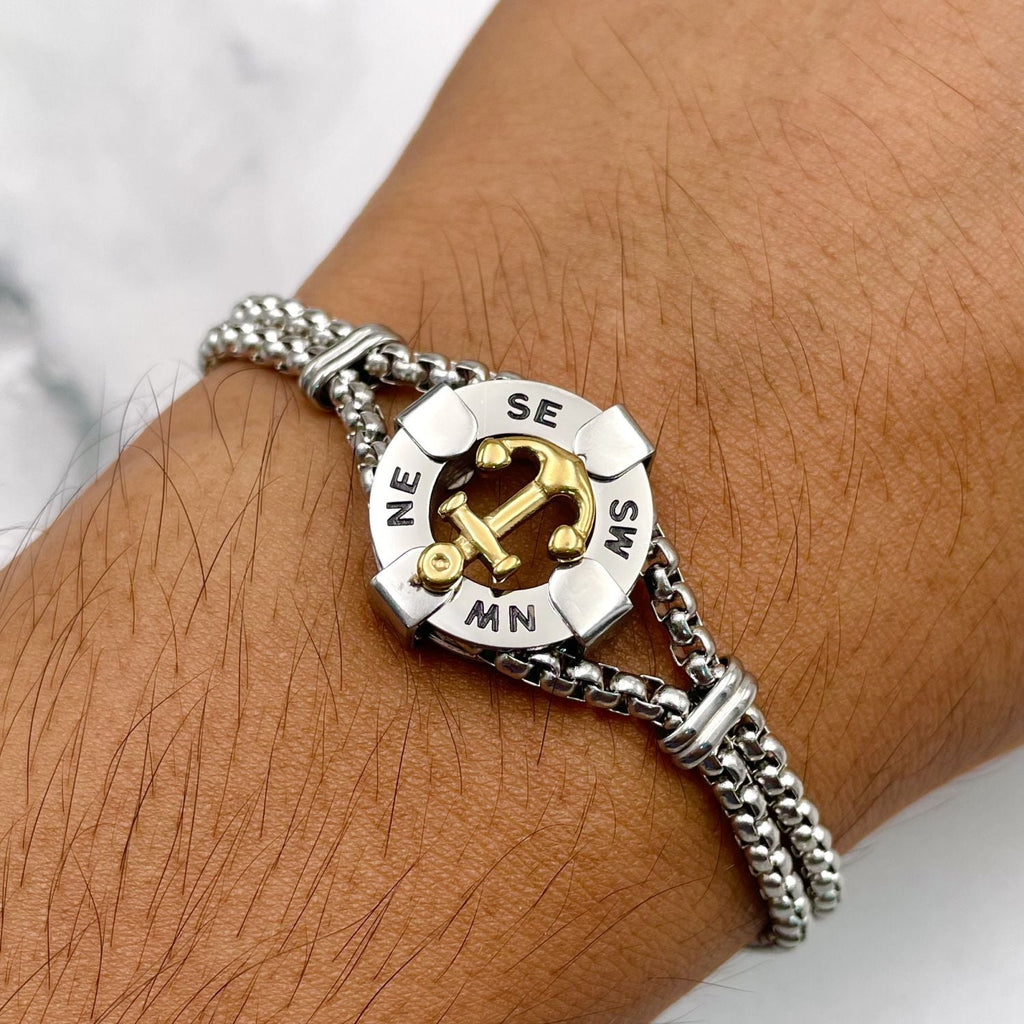 Anchor Gold Silver Gold Enamel Stainless Steel Box Chain Bracelet Bulk