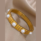 Pearl White Gold Anti Tarnish Expansion Band Stackable Bracelet Bulk