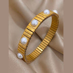 Pearl White Gold Anti Tarnish Expansion Band Stackable Bracelet Bulk