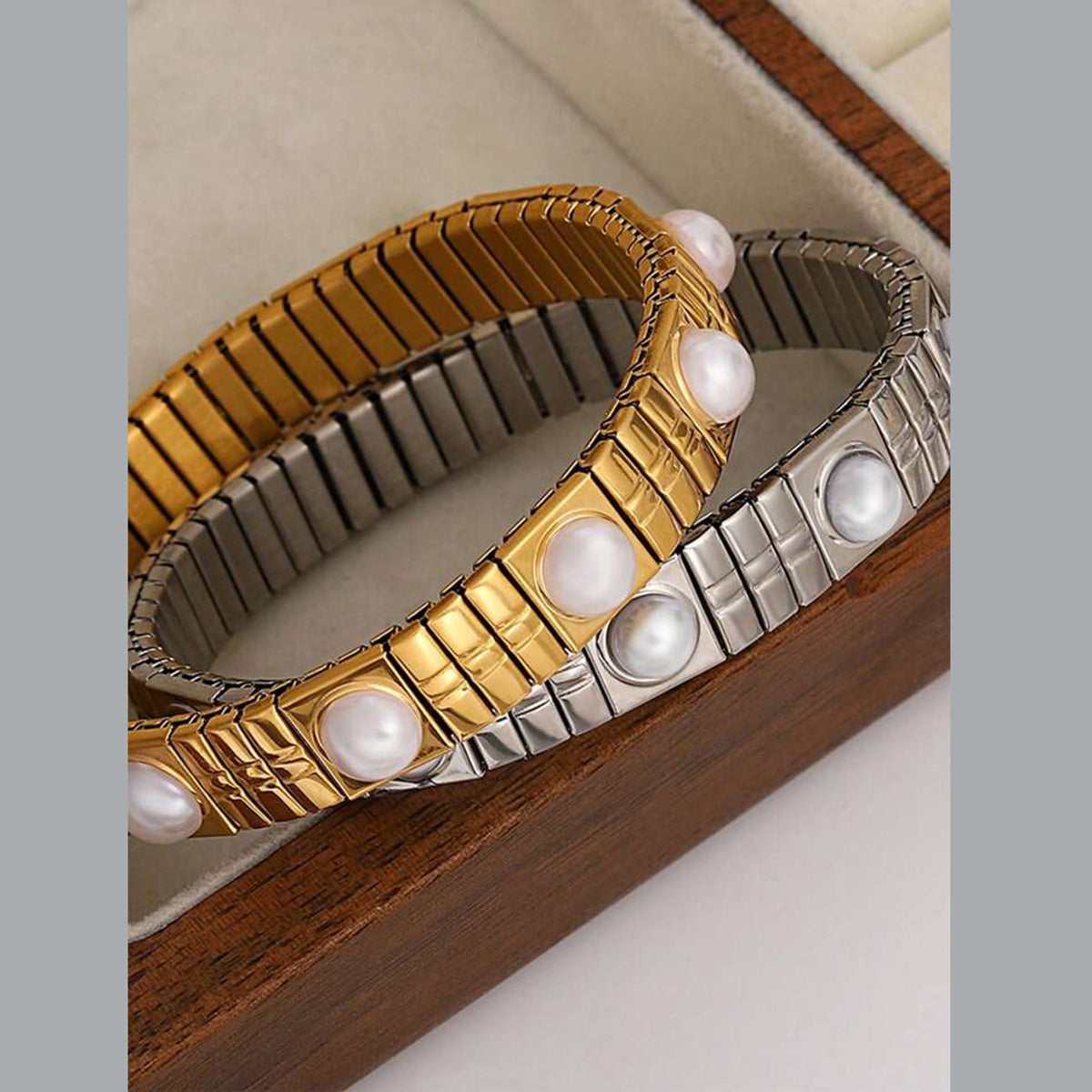 Pearl White Gold Anti Tarnish Expansion Band Stackable Bracelet Bulk