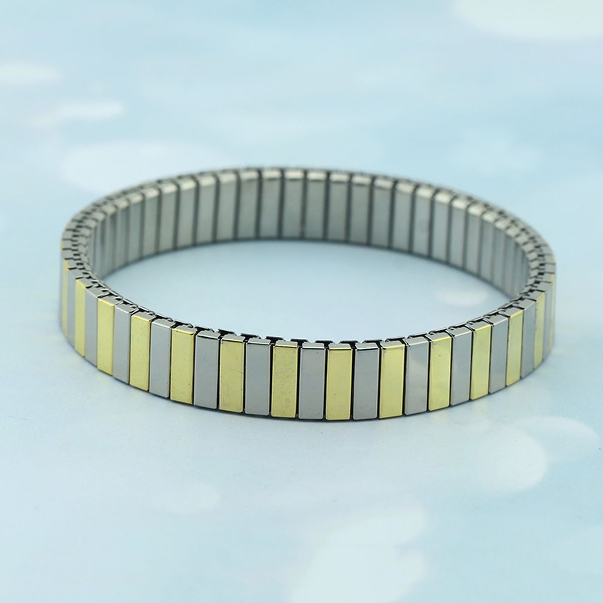 Two Tone Silver 18K Gold Silver Anti Tarnish Expansion Band Stackable Bracelet For Women Main image