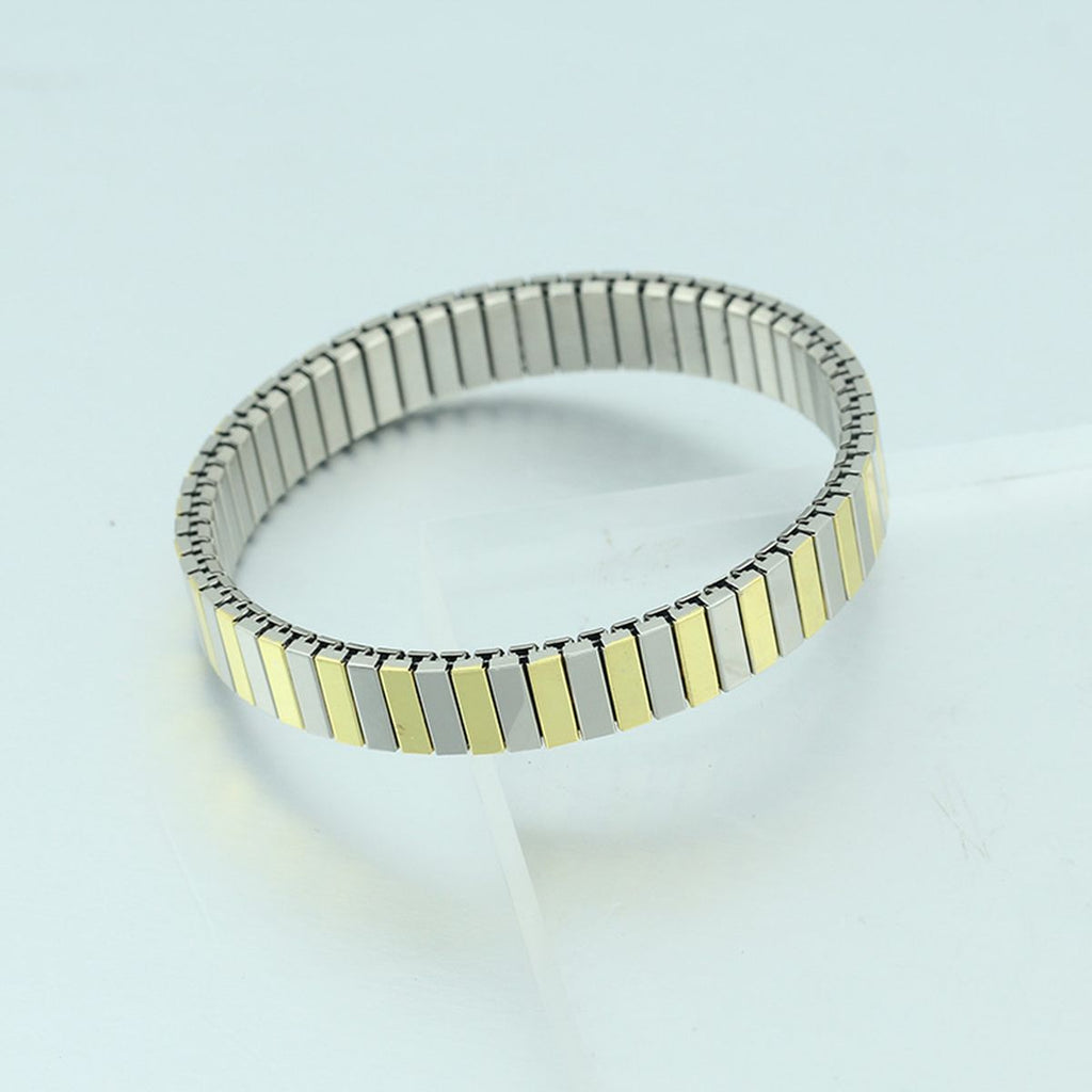 Two Tone Silver 18K Gold Silver Anti Tarnish Expansion Band Stackable Bracelet For Women