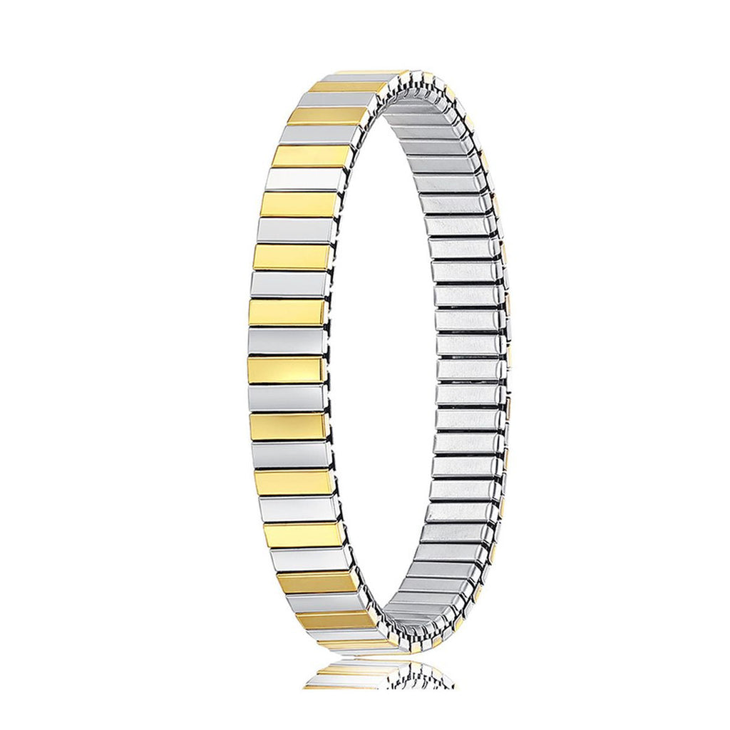 Two Tone Silver 18K Gold Silver Anti Tarnish Expansion Band Stackable Bracelet For Women