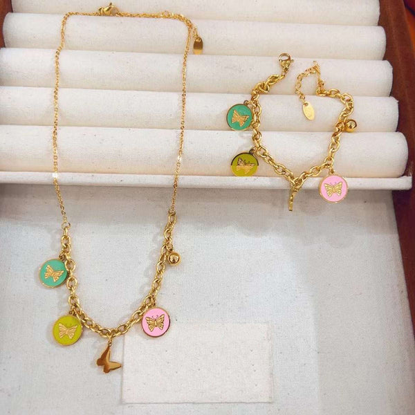 Butterfly Stainless Steel Enamel Multicolour 18K Gold Anti Tarnish Link Chain Charm Bracelet For Women Main image