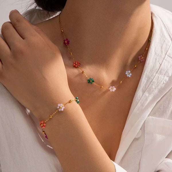 Daisy Flower Stainless Steel Acrylic Multicolour 18K Gold Anti Tarnish Link Chain Bracelet For Women Main image