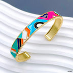 Rainbow Multicolor 18K Gold Enamel Anti Tarnish Cuff Bracelet Bulk