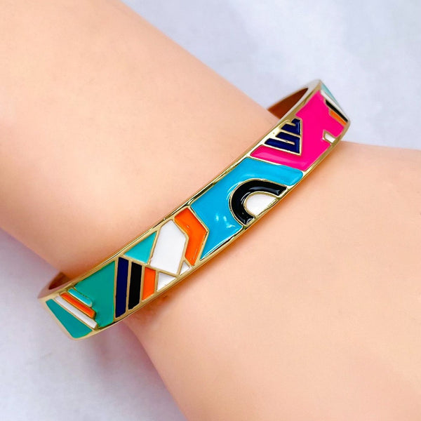 Rainbow Multicolor 18K Gold Enamel Anti Tarnish Cuff Bracelet Bulk Secondary image