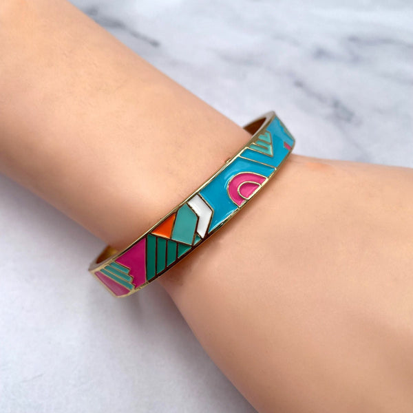 Rainbow Multi 18K Gold Enamel Anti Tarnish Cuff Bracelet Women Bulk Secondary image