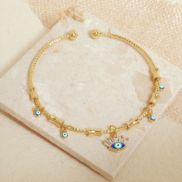 Eyelash Evil Eye Blue 18K Gold Cubic Zirconia Enamel Anti Tarnish Charm Kada Bracelet For Women Main image