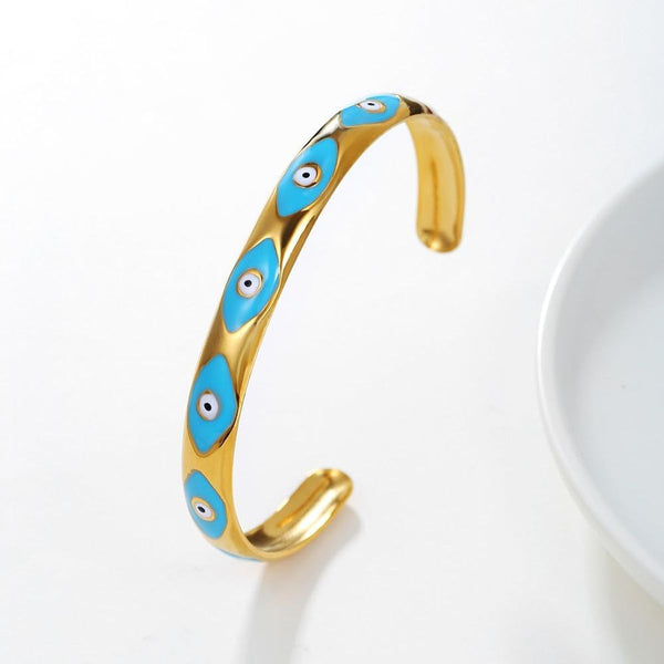 Evil Eye Blue 18K Gold Enamel Anti Tarnish Cuff Bracelet Women Bulk Main image